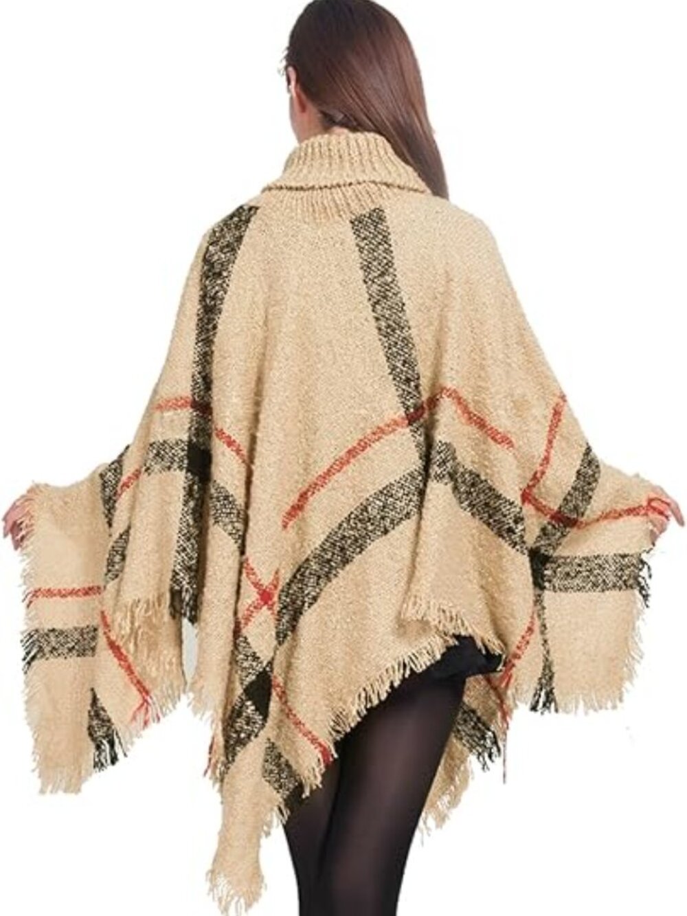 Ultra Soft Plaid Turtleneck Poncho (Burberry Style Pattern) O/S - Picture 2 of 13